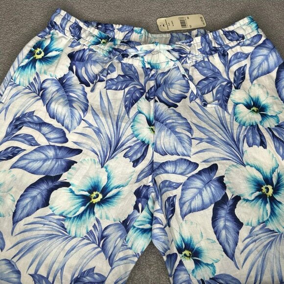Tommy Bahama Pants Womens Small Blue Floral Linen Pull On Lounge Beach Resort - Picture 3 of 14